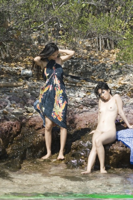 3 Japanese dykes remove swimsuits while spending the day at a swimming hole