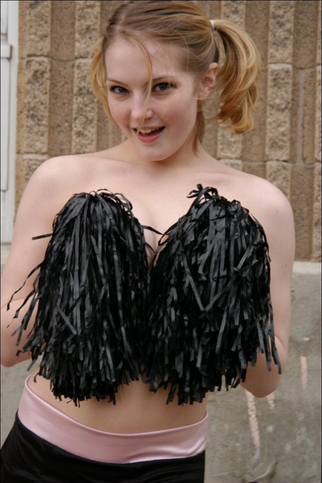 Cute cheerleader Chloe flashes hot panty upskirt outdoors & teases topless