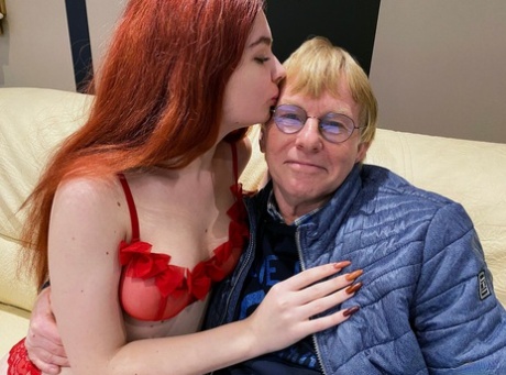 Young natural redhead ends up on top during sex with an old man
