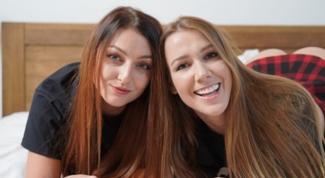 Lesbians Alexis Crystal & Katy Rose show their bare asses and twats before sex