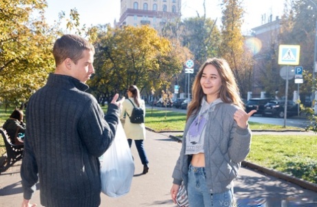 Brunette teen Kecy H concludes a shopping trip with a round of anal sex