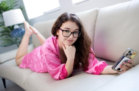 Young girl Leana Lovings wears her glasses during sex with her stepbrother