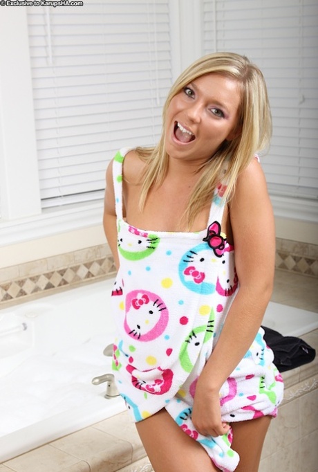 Amateur blonde teen named Ally Kay slowly takes off her clothes