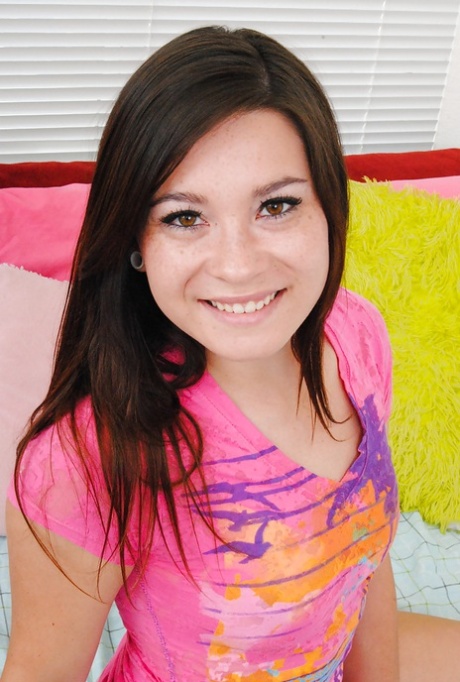 Smooth brunette teen babe Danika masturabting her pussy hard