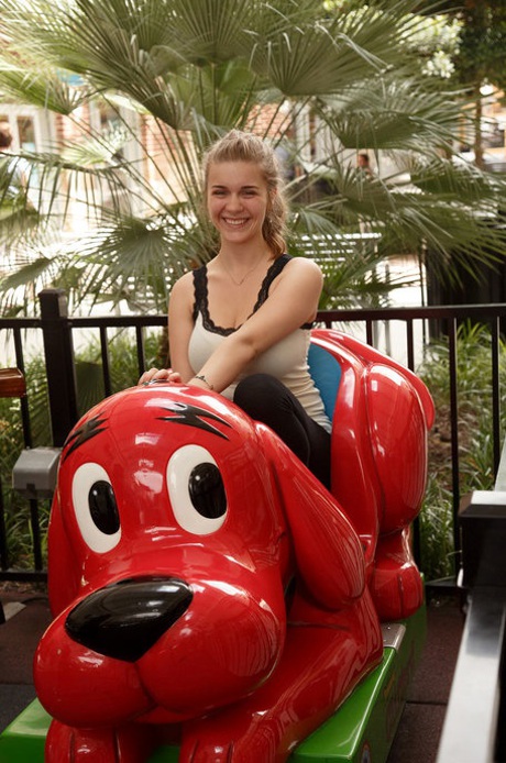 Playful teen Natalie Austin gets naughty in public & shows her curves