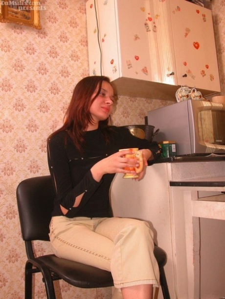 Young European housewife Poly fucking her horny hubby on the kitchen counter