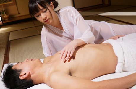 Tender Asian Sari Nakamura enjoys a big cock throbbing in her hairy wet pussy