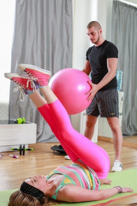 Petite teen Milana Fox fucks her gym coach and gets a nice facial.