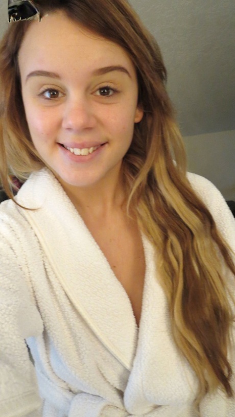 Gorgeous young brunette model Alexis Adams flashes big natural tits in robe