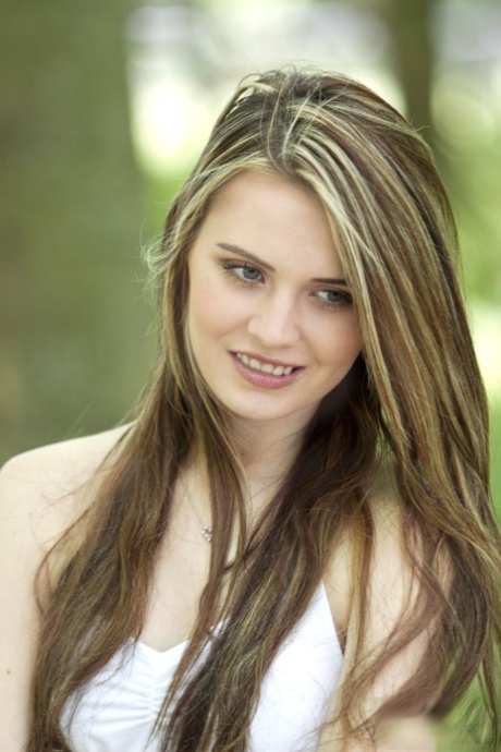 Beautiful babe with tiny tits Lucianna Karel gets banged by an old forest man