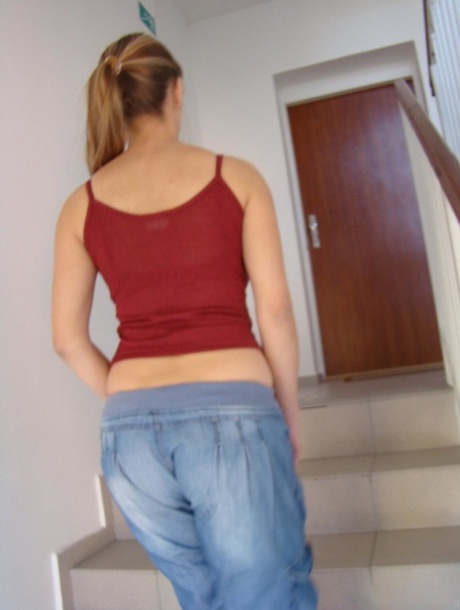 Young busty blonde Kathy displaying her large boobs & her great ass