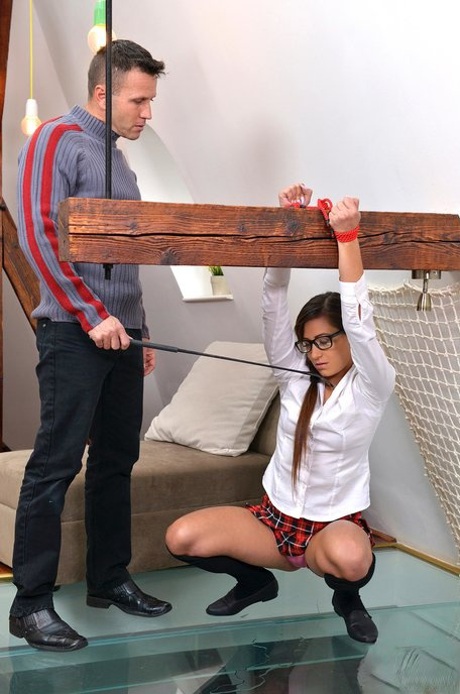 Submissive schoolgirl Cindy gets big cock and toy in both holes after peeing