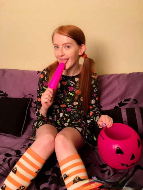 Fearless ginger teen Krystal Orchid masturbates on Halloween night