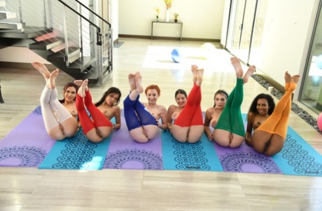 Petite teens in hot tights expose their nice bodies and pose on yoga mats