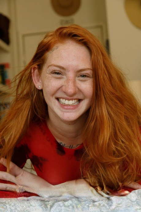 Freckled ginger teen with tattoos July September flaunts her hot ass at home