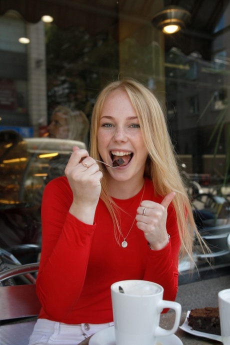 Blonde beauty Rune Kimele posing & flashing her big booty in public