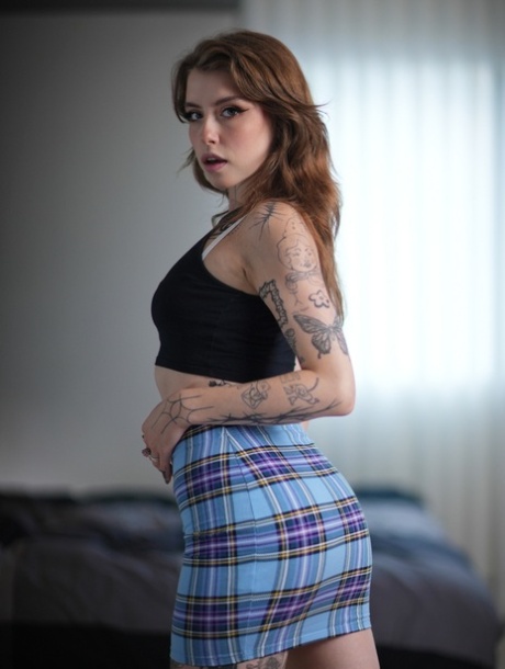 Tattooed sluts Eden Ivy & Veronique Tinkler strip to their lingerie and pose