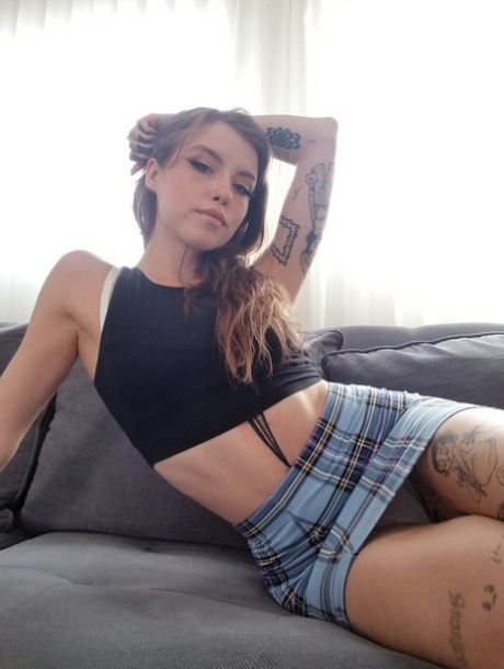 Tattooed sluts Eden Ivy & Veronique Tinkler strip to their lingerie and pose