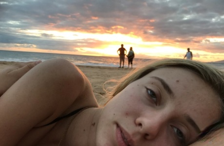 Cute amateur girlfriend Haley Reed exposes her hard nips and touches her twat