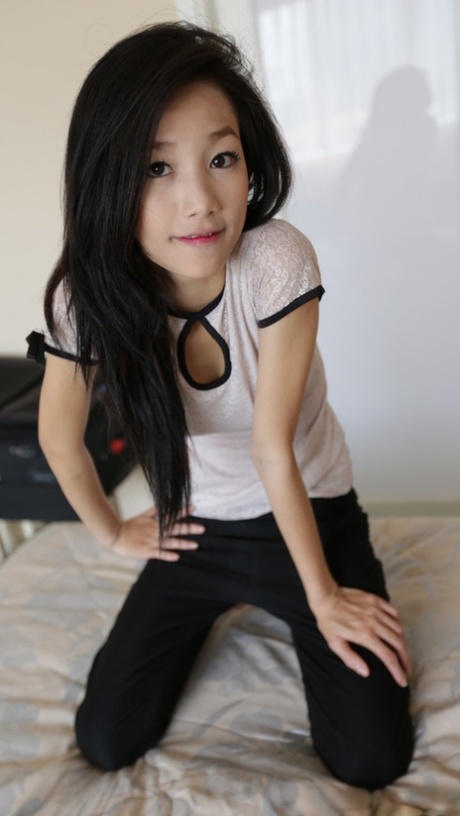 Asian girl Mi shows off her petite body & gives a big dick a POV ride