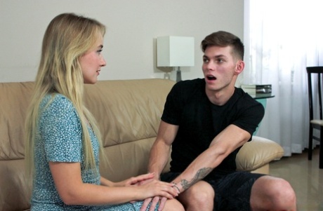 Blonde hottie Ann Joy seduces her stepson and takes his dick in her muff