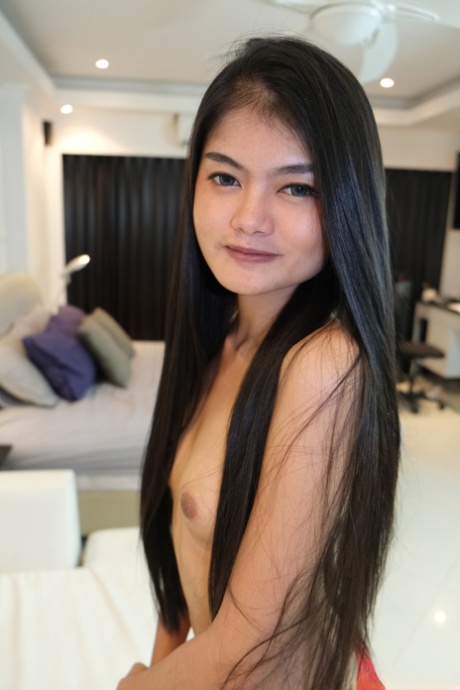 Small Thai mom Nunu strips & exposes her tiny tits, hairy pussy & little ass