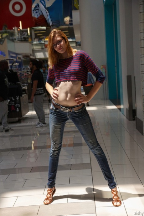 Teen in glasses Sloan Kendricks flashing her tits & her body in public