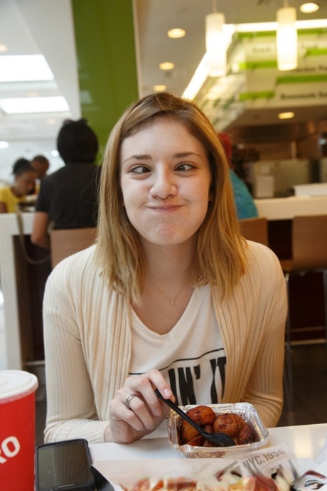 Teen in glasses Sloan Kendricks flashing her tits & her body in public