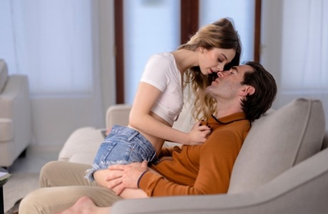 Petite teen Molly Little gets a pussy licking & a good dicking on the couch