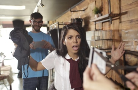 Brazilian shopper Gina Valentina gets screwed by a big dicked sales clerk
