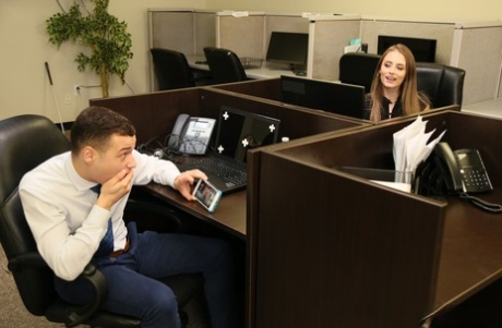 Teen secretary Kyler Quinn gets caught by her boss enjoying an anal quickie