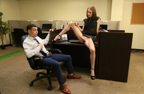 Teen secretary Kyler Quinn gets caught by her boss enjoying an anal quickie